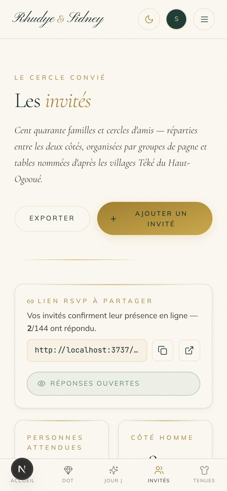 Module Invités sur mobile